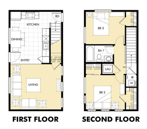 Floor plan for 2 beds, 1 bath